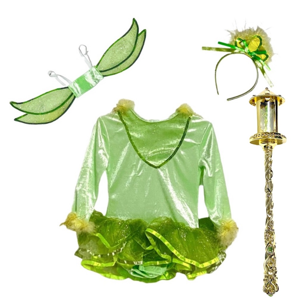 Tinker Bell Fairy Halloween Costume Dress, Wings, Disney Wand & Headband 2T/3T